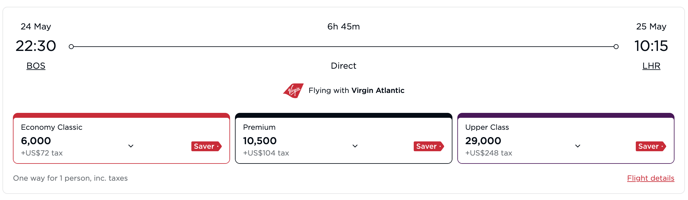 Virgin Atlantic Flying Blue BOS-LHR award